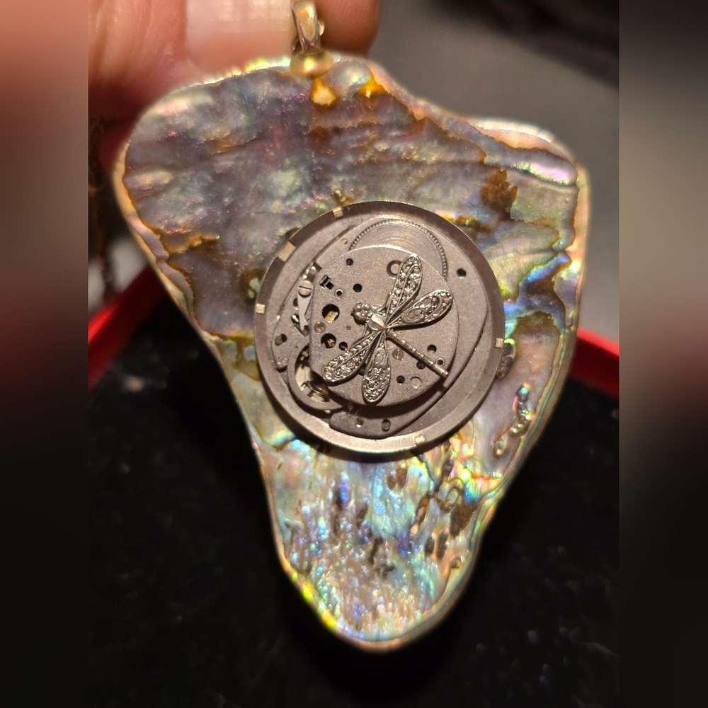 Abalone Shell Dragonfly Pendant Necklace - Iridescent